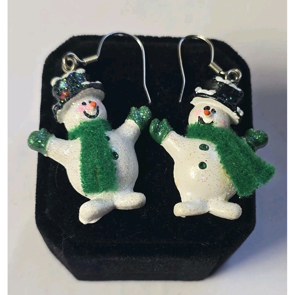 Christmas Sparkly Snowman Dangle Earrings